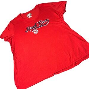 NEW‎ Boston Red Sox T Shirt Women's 2XL MLB Baseball Majestic Red V Neck Top